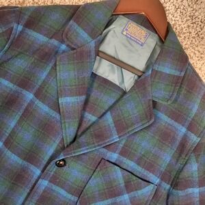 Vintage Pendleton Mens Wool Blazer Jacket Plaid Checkered Blue Green Size M